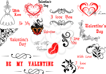 Valentine's Day calligraphic and decorative elements for holiday design