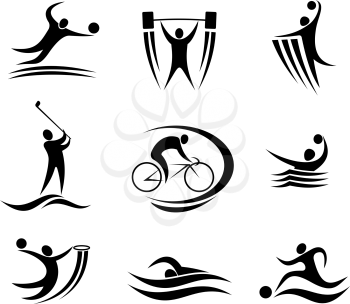 Sports icons and symbols with active peoples for design