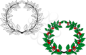 Holly christmas wreath with berries for holiday design