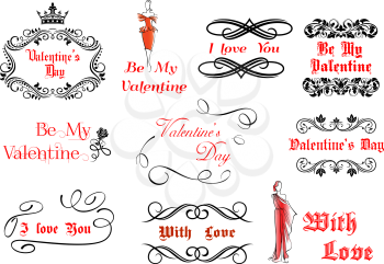 Calligraphic and vintage elements for Valentine's holiday design or love concept