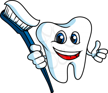 Smiling tooth in cartoon style with tooth-brush for hygiene concept