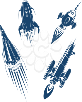Space ships and spacecrafts set in cartoon style