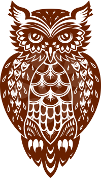 Brown owl in ornamental style for mascot or another design