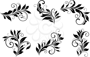 Set of floral design elements in retro style isolated on white background