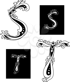 S and T title letters in retro floral style