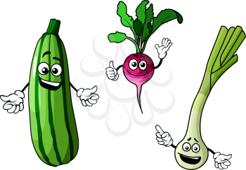 Radish, zucchini and onion vegetables in cartoon style for bio food design