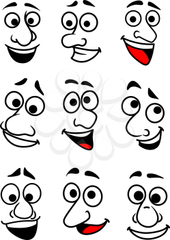 Set of funny comic faces in cartoon style for design