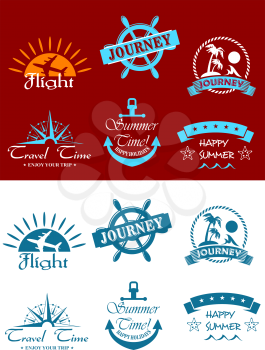 Travel and tourism symbols with scripts for design