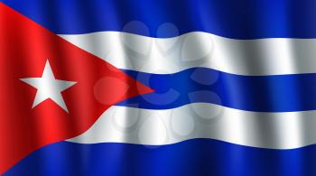 Cuba flag 3D background of white star on red triangle background and blue horizontal stripes. Cuban republic South America country official national flag waving fabric vector texture