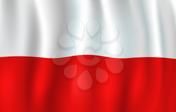 Poland flag 3D background of white and red color horizontal stripes. Polish republic European country official national flag waving with curved fabric or waves vector texture