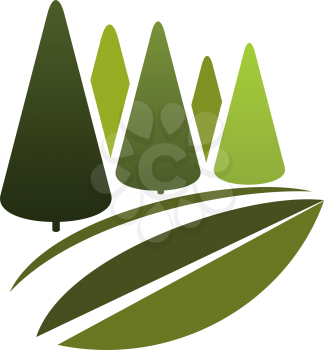 Green trees in nature forest icon template for ecology environment or landscaping design and urban horticulture association. Vector isolated green park or woodlands square for eco gardening concept