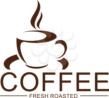 Coffee cup and steam icon of espresso or americano from fresh roasted beans for cafeteria and cafe menu design template. Vector isolated hot steamy mug on plate for coffee shop or coffeehouse