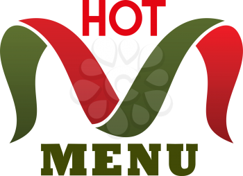 Emblem of hot menu. Sign for cafe or restaurant design in colors of the Italian flag. Vector logo for menu in restaurant. Red and green colors logo isolated on white background. Concept of cooking and dinner at restaurant