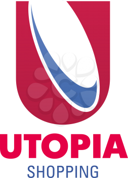 Logo for Utopia shopping center. Shopping mall vector logo. Concept of shopping and sales. Abstract sign in blue and red colors. Vector badge for store or commercial business. Modern design for big mall