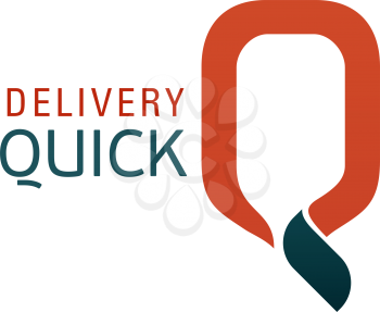 Logo for shipping company. Quick delivery service sign. Delivery icon in orange and gray colors. Vector logo symbol of fast delivery isolated on white background. Concept of courier service or shipping company