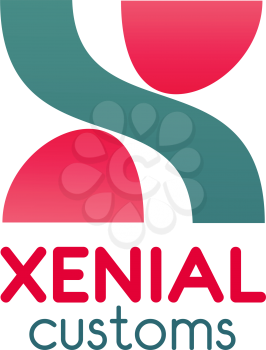 Logo design about xenial customs. Convention and friendly customs concept. Abstract vector sign in red and green colors. Emblem for hostels and hotels. Abstract badge isolated on white background