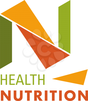 Logo for natural nutrition production. Health nutrition sign in orange and green colors. Vector design symbol of healthy food isolated on white background. Concept of organic eco food. Nutrition for healthy life