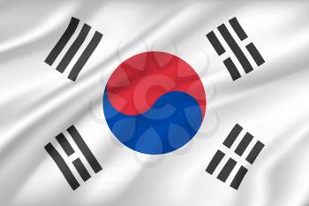 South Korea flag background with cloth texture. Country national symbol of textile or fabric, wind silk cloth with circle and stripes. Political national heraldry for Asian state banner vector