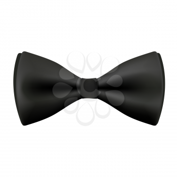 Black bow tie of smoking suite. Vector isolated 3D icon of gentleman smoking bow tie garment accessory on white background for gentlemen black tie party club or wedding design