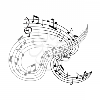 Musical staff or music stave poster for music concert. Vector musical notes on staff icon of notes and clef for jazz night or classical opera concert and orchestra music performance