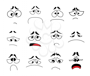 Set of funny cartoon eyes with different emotions. Cartoon eyes with expression and emotions isolated on white background. Melancholy or sadness, yearning and dejection, sorrow and fear