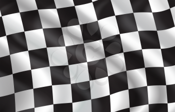 Checkered flag for car racing or rally club. Vector 3D checkered pattern background of white and black squares on waving flag for sport club or bike races competition in start and finish design