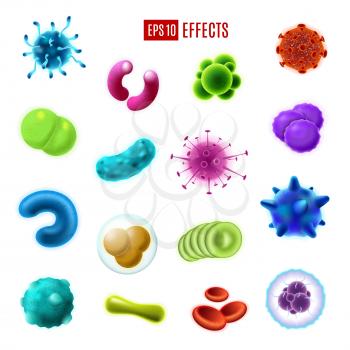 Bacteria cells, viruses and germs vector icons of infectious disease pathogens, harmful microorganisms and gut flora microbes. Human health care, hygiene and epidemic prevention theme