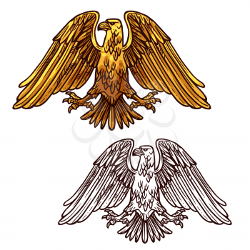 Vector sketch silhouette of heraldic eagle. Bird symbolizes perspicacity, courage, strength and immortality. Outline griffin eagle or falcon for tattoo or mascot design heraldic symbol of power