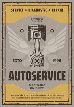 Vector poster autoservice on duty. Service, diagnostic and repair cars design banner. Autoservice premium quality concept. Vintage design for car repair service company, creative poster.