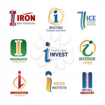 Letter I icons for business, technology and investment company or banking industry. Vector innovation symbols of letter I for for fitness center or gym sport club and media agency