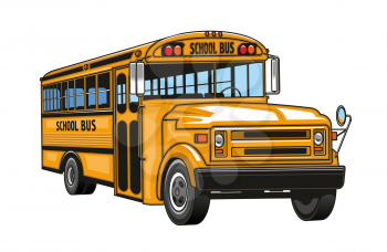 School bus cartoon. Vector isolated yellow bus vehicle, Back to School and students transportation symbol