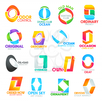 O letter corporate identity icons and signs. Commercial studios, banks, odor control, diving ocean, old hunting club. Ordinary project, original obscurity, ocean occasion, oil and own ornament design