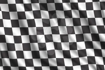 Car racing or auto rally 3d realistic flag. Vector car sport races motocross rally competition finish or start checkered flag background