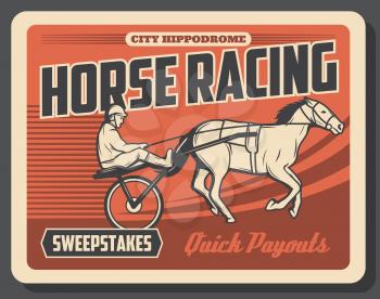 Equestrian sport and horse racing, rider on track at hippodrome, trained animal in sporting championship. Sweepstakes, rider on stallion, equine competition or tournament, betting