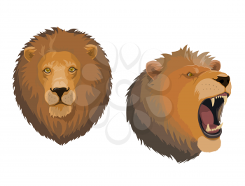Lion, king of animal vector icon with head of roaring leo. Cartoon wild cat of african jungle with brown mane, open mouth and sharp teeth. Tattoo, zoo mascot, safari hunting or zodiac horoscope symbol