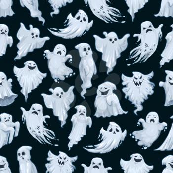 Halloween ghost pattern. Vector Trick or Treat Halloween party seamless background of cartoon white evil ghost or poltergeist monsters