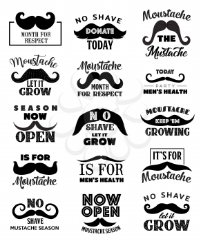 Movemeber mustaches icons. Vector men health and prostate cancer awareness symbol, keep mustache grow and no shave man, social Movemeber movement mustaches signs
