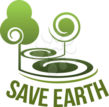 Save Earth concept vector icon isolated on white background. Concept of saving planet and ecology, environment care symbol. Vector badge with green trees for protection of nature organization