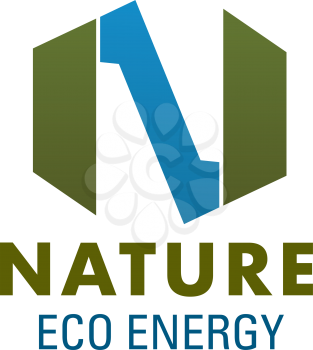 Letter N icon for natural eco energy production company or power corporation. Vector isolated green and blue natural colors letter N for ecology, nature electricity source and recycling project