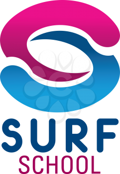 Letter S icon for surf school or marine sport team badge. Vector ocean or sea wave letter S symbol for surfing club or workout gym or water diving and fitness design