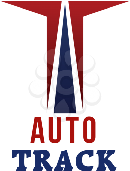 Auto track vector sign concept. Race and formula concept. Road for automobile sport vector emblem. Red and blue colors badge isolated on white background. Auto championship concept