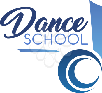 Dance school vector sign. Creative emblem for dance studio. Disco or classical dance, ballet or modern dancing concept. Flamenco dance vector badge in blue color isolated on white background