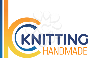Letter K icon for handmade knitting workshop or needlework school classes. Vector thread stitch symbol in letter K for knitwork hobby or textile handicraft studio
