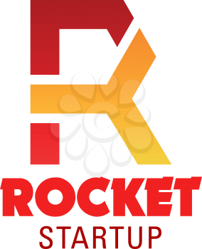 Rocket start up vector sign. Red and yellow colors vector emblem. Symbol of new idea and success business. Abstract design for innovation project or start up, isolated on white background