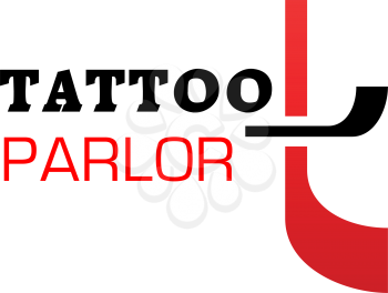 Tattoo parlor vector icon isolated on a white background. Creative badge for tattoo salon in black and red colors. Advertising sign, concept of professional tattooing and piercing