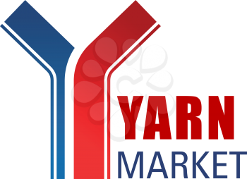 Yarn market vector icon isolated on a white background. Creative badge for handmade products shop, ball of yarn. Thread shop sign in blue and red colors. Concept of female hobby