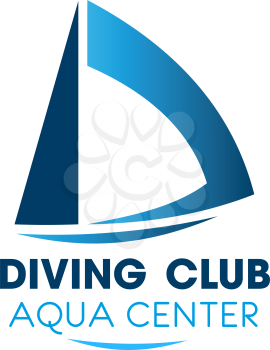 Diving club aqua center vector icon isolated on a white background. Concept of sea and summer sport and leisure. Concept of underwater swimming and scuba, badge in blue colors