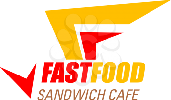 Letter F icon for fast food sandwich cafe or fastfood restaurant design. Vector geometric arrow symbol of letter F for burger or cheeseburger street food or cinema bistro