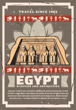 Ancient Egypt historic landmark tours, rarities and antiquities sightseeing travel trips. Vector vintage poster of Ancient Egyptian Pharaoh Great Pyramid of Giza with hieroglyphs and deity god signs
