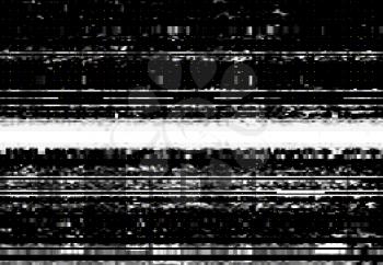 Screen with VHS video glitch effect, wide distortion line and digital pixel noise. Vector background with bad TV signal, computer screen error, damaged VHS tape or videotape static noise textures